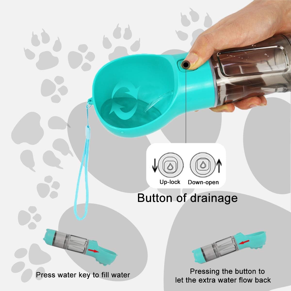 Bebedero Botella de agua de viaje para Mascotas 4 en 1